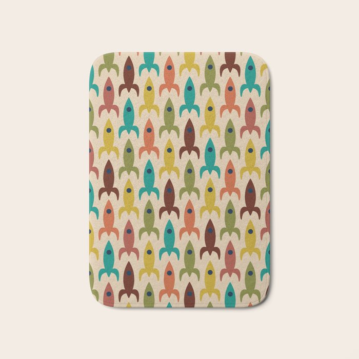 Space Age Rocket Ships - Atomic Age Mid-Century Modern Pattern in Mid Mod Colors on Beige Bath Mat Gallery Image 1
