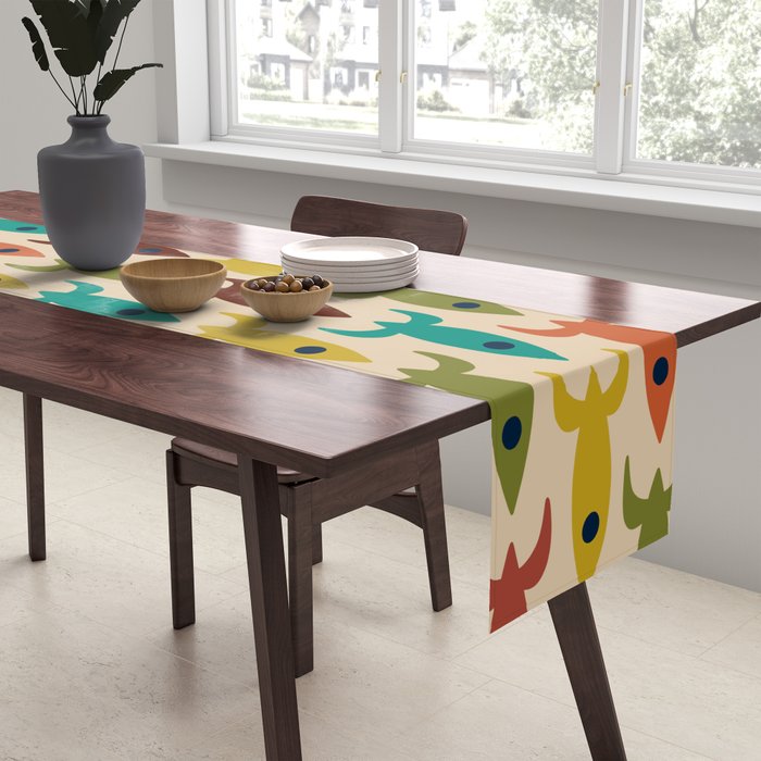Space Age Rocket Ships - Atomic Age Mid-Century Modern Pattern in Mid Mod Colors on Beige Table Runner Gallery Image 2