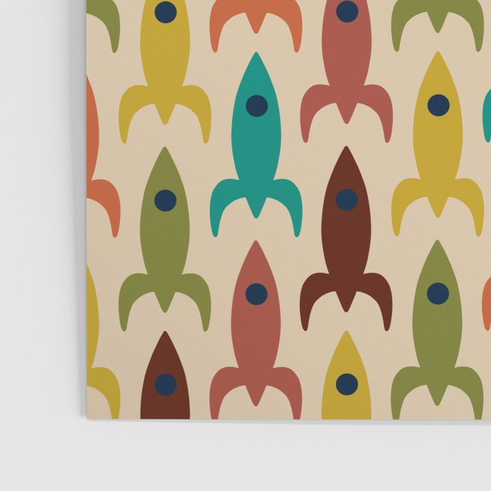 Space Age Rocket Ships - Atomic Age Mid-Century Modern Pattern in Mid Mod Colors on Beige Poster Gallery Image 3