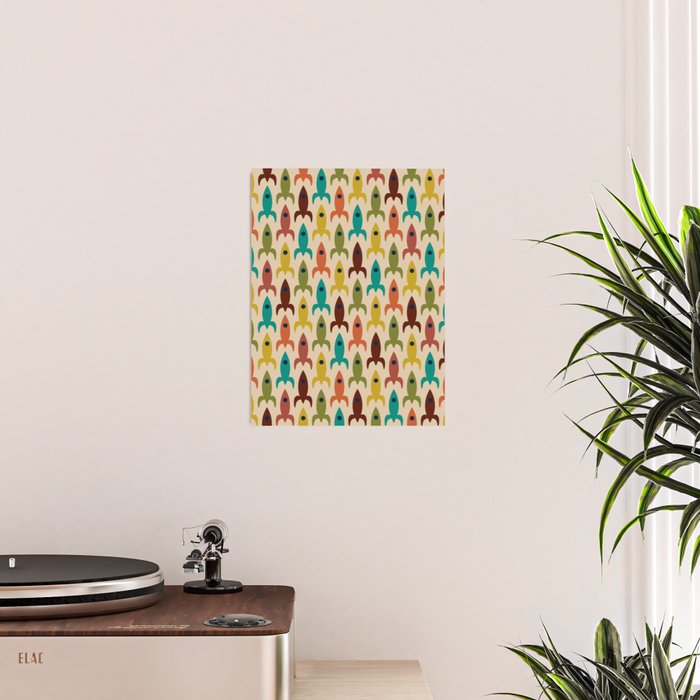 Space Age Rocket Ships - Atomic Age Mid-Century Modern Pattern in Mid Mod Colors on Beige Poster Gallery Image 2