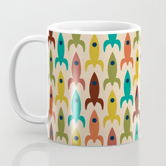 Space Age Rocket Ships - Atomic Age Mid-Century Modern Pattern in Mid Mod Colors on Beige Coffee Mug Gallery Image 3