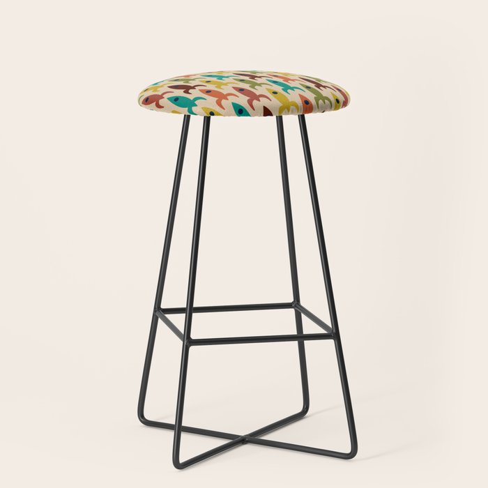 Space Age Rocket Ships - Atomic Age Mid-Century Modern Pattern in Mid Mod Colors on Beige Stool Gallery Image 1
