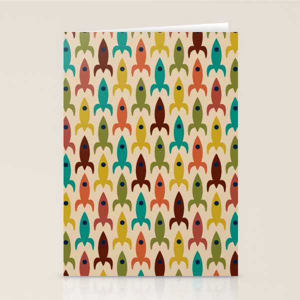 Space Age Rocket Ships - Atomic Age Mid-Century Modern Pattern in Mid Mod Colors on Beige Stationery Card Gallery Image 2
