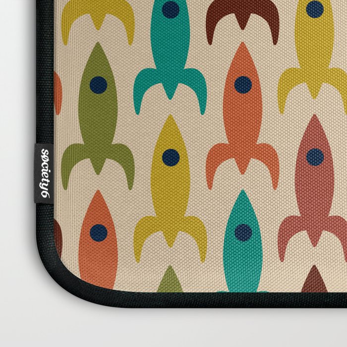 Space Age Rocket Ships - Atomic Age Mid-Century Modern Pattern in Mid Mod Colors on Beige Laptop Sleeve Gallery Image 3