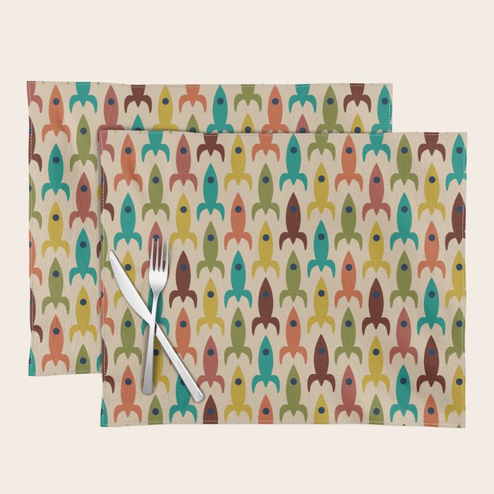 Space Age Rocket Ships - Atomic Age Mid-Century Modern Pattern in Mid Mod Colors on Beige Placemat Gallery Image 1