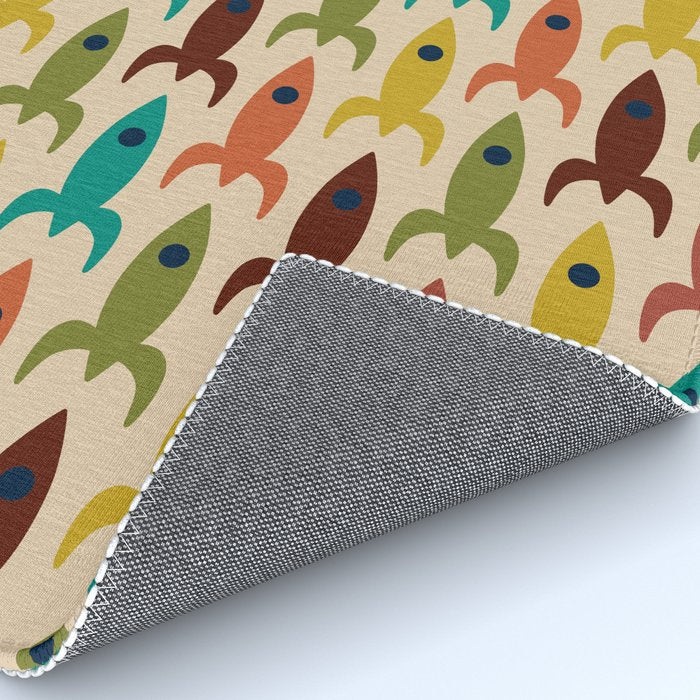 Space Age Rocket Ships - Atomic Age Mid-Century Modern Pattern in Mid Mod Colors on Beige Rug Gallery Image 4