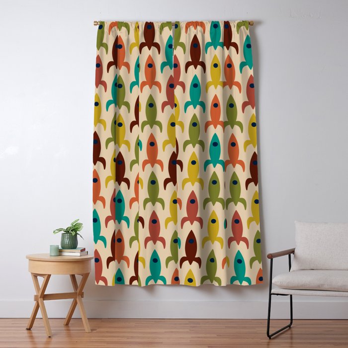 Space Age Rocket Ships - Atomic Age Mid-Century Modern Pattern in Mid Mod Colors on Beige Window Curtain Gallery Image 5