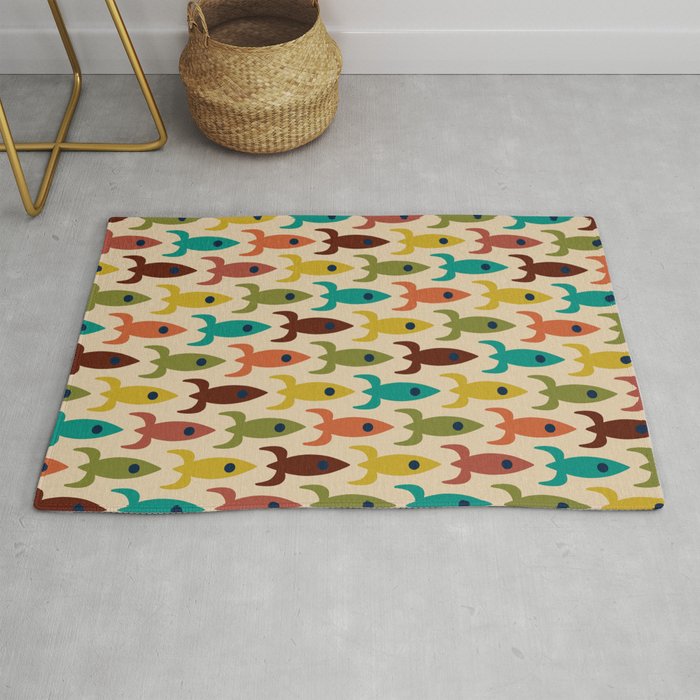Space Age Rocket Ships - Atomic Age Mid-Century Modern Pattern in Mid Mod Colors on Beige Rug Gallery Image 1