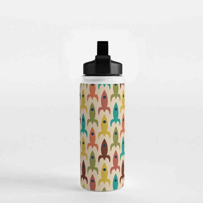 Space Age Rocket Ships - Atomic Age Mid-Century Modern Pattern in Mid Mod Colors on Beige Water Bottle Gallery Image 2