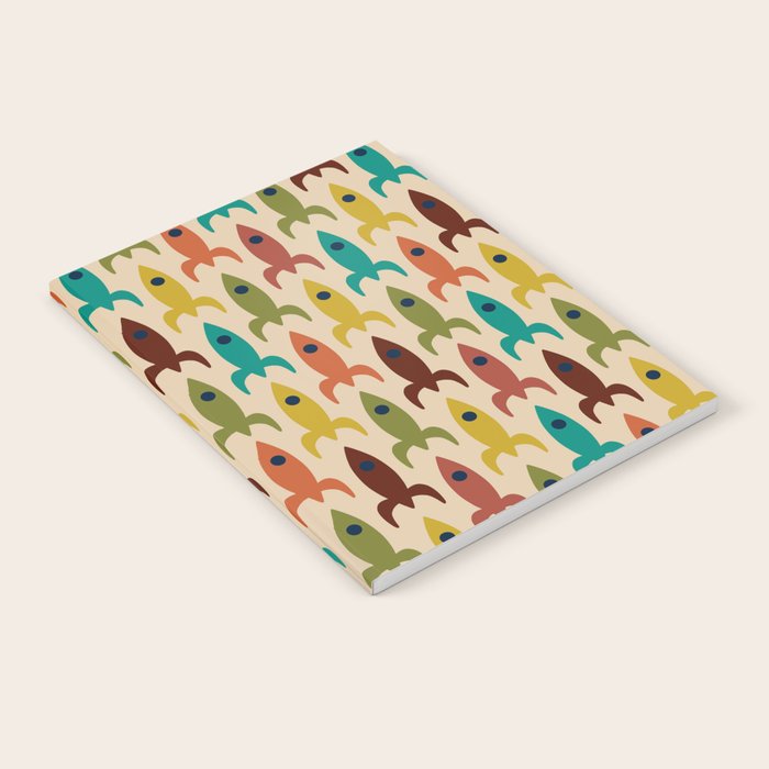 Space Age Rocket Ships - Atomic Age Mid-Century Modern Pattern in Mid Mod Colors on Beige Notebook Gallery Image 2
