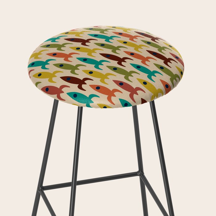 Space Age Rocket Ships - Atomic Age Mid-Century Modern Pattern in Mid Mod Colors on Beige Stool Gallery Image 2