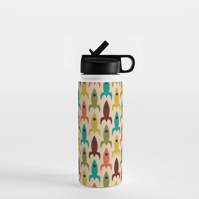 Space Age Rocket Ships - Atomic Age Mid-Century Modern Pattern in Mid Mod Colors on Beige Water Bottle Gallery Image 1