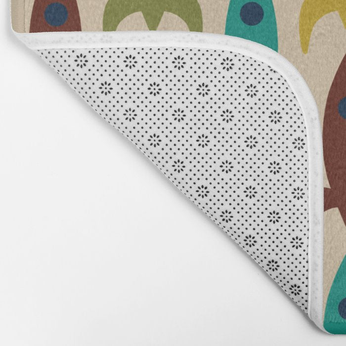 Space Age Rocket Ships - Atomic Age Mid-Century Modern Pattern in Mid Mod Colors on Beige Bath Mat Gallery Image 2