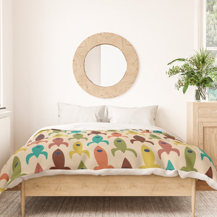 Space Age Rocket Ships - Atomic Age Mid-Century Modern Pattern in Mid Mod Colors on Beige Duvet Cover Gallery Image 3