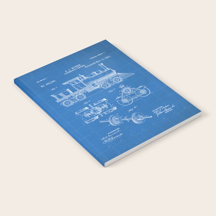 Train Locomotive Patent - Steam Train Art - Blueprint Notebook Gallery Image 2