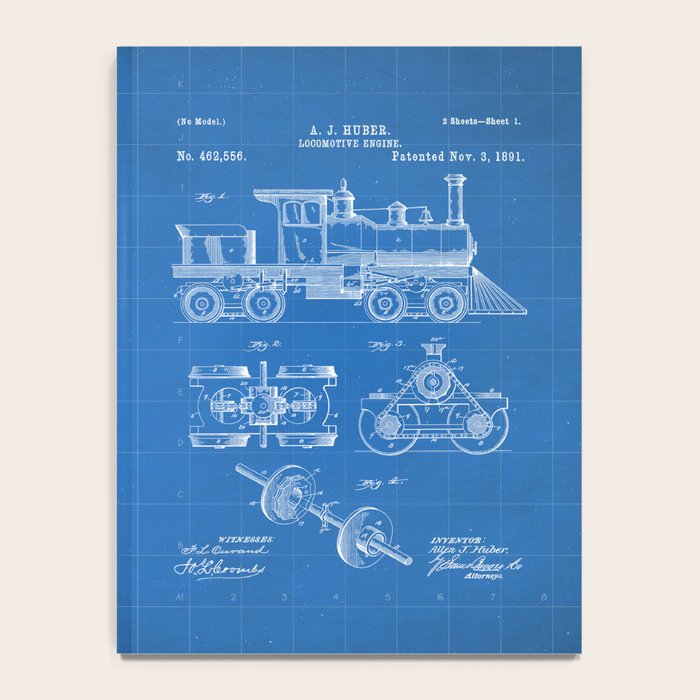 Train Locomotive Patent - Steam Train Art - Blueprint Notebook Gallery Image 4