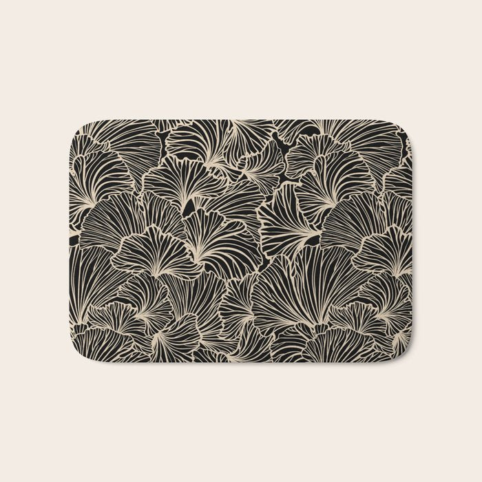 Decorative Leaf Pattern, Floral Prints, Cream and Black Bath Mat Gallery Image 1