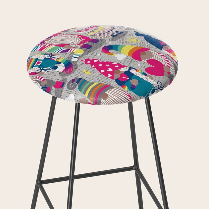 I gnome you // grey background little happy and lovely gnomes with rainbows fuchsia pink hearts Stool Gallery Image 2