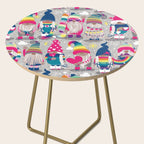 I gnome you // grey background little happy and lovely gnomes with rainbows fuchsia pink hearts Side Table Gallery Image 2
