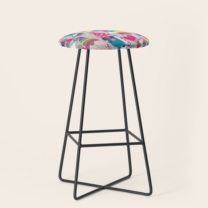 I gnome you // grey background little happy and lovely gnomes with rainbows fuchsia pink hearts Stool Gallery Image 1