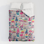 I gnome you // grey background little happy and lovely gnomes with rainbows fuchsia pink hearts Comforter Gallery Image 6
