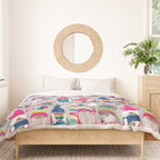 I gnome you // grey background little happy and lovely gnomes with rainbows fuchsia pink hearts Duvet Cover Gallery Image 3
