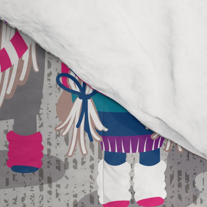 I gnome you // grey background little happy and lovely gnomes with rainbows fuchsia pink hearts Comforter Gallery Image 4