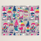 I gnome you // grey background little happy and lovely gnomes with rainbows fuchsia pink hearts Jigsaw Puzzle Gallery Image 1