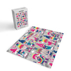 I gnome you // grey background little happy and lovely gnomes with rainbows fuchsia pink hearts Jigsaw Puzzle Gallery Image 2