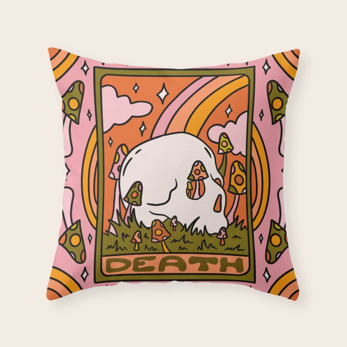 13. Death Tarot Mushroom Throw Pillow Gallery Image 1