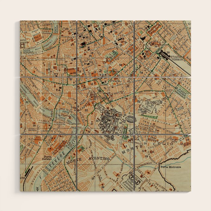Vintage Map of Rome Italy (1911) Wood Wall Art Gallery Image 1