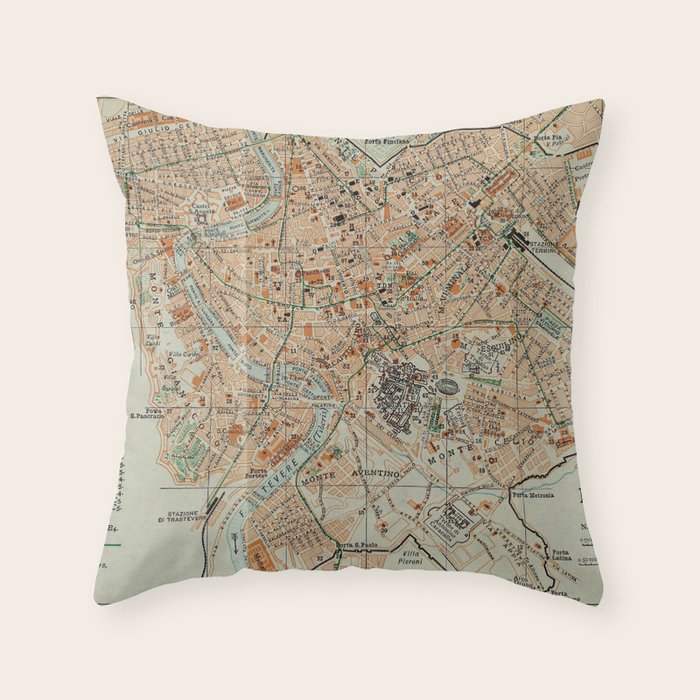 Vintage Map of Rome Italy (1911) Throw Pillow Gallery Image 1