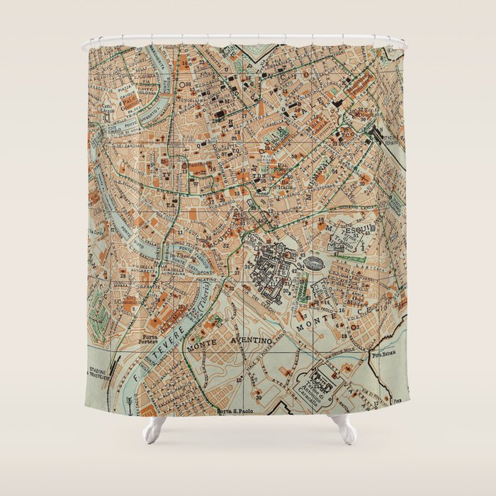 Vintage Map of Rome Italy (1911) Shower Curtain Gallery Image 1