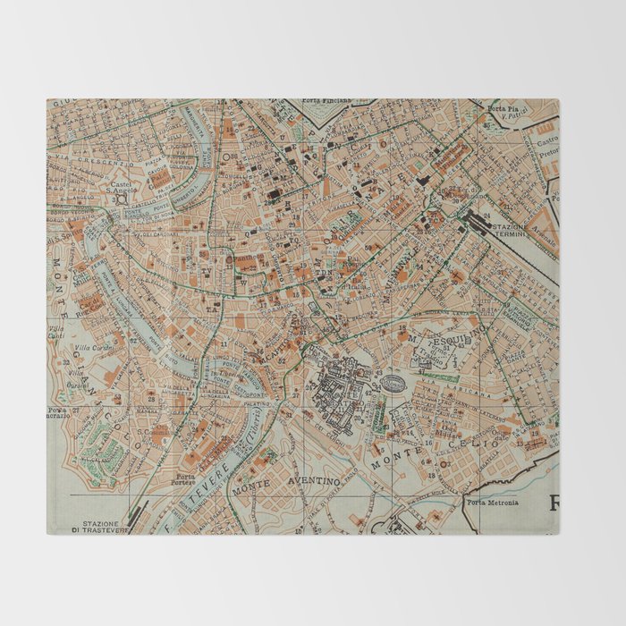 Vintage Map of Rome Italy (1911) Throw Blanket Gallery Image 2