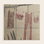 SATURDAY MORNING - collage art, glitter  artwork by Yana Potter, bling and shiny, summer mood, sunny Wood Wall Art Gallery Image 1