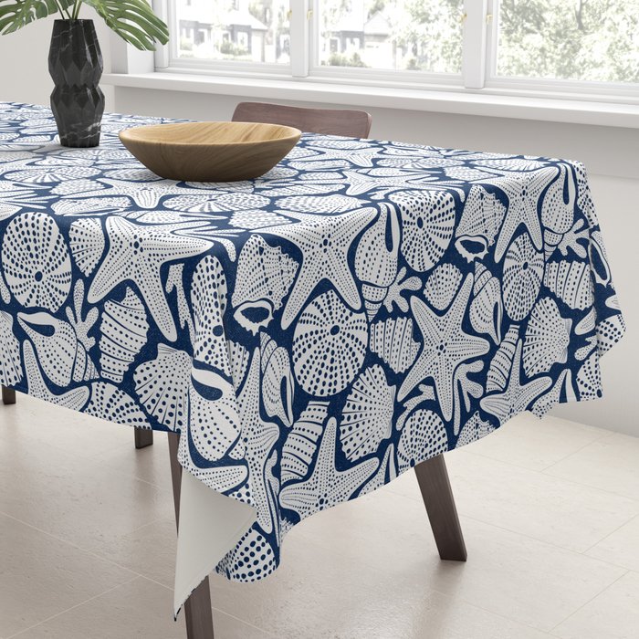 Ocean Floor Nautical Shells Navy Blue Tablecloth Gallery Image 3