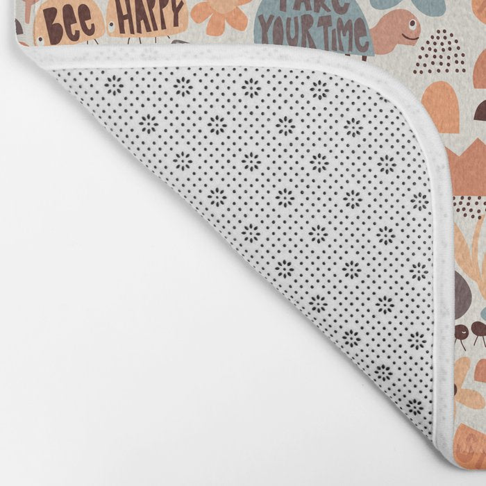 Playful Meadow Cute Animals with Motivational Affirmations - Groovy Flower Child Bath Mat Gallery Image 2