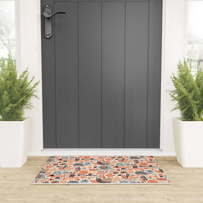 Playful Meadow Cute Animals with Motivational Affirmations - Groovy Flower Child Welcome Mat Gallery Image 3