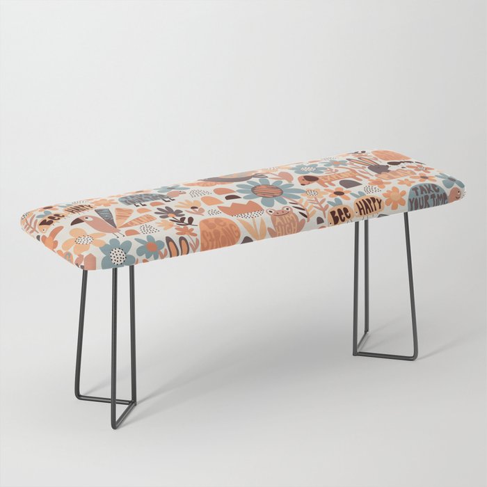 Playful Meadow Cute Animals with Motivational Affirmations - Groovy Flower Child Bench Gallery Image 1