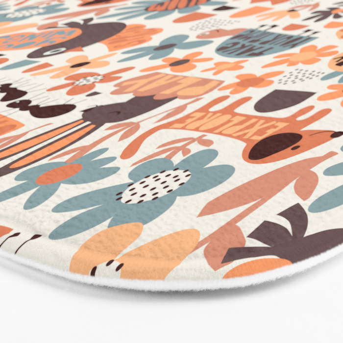 Playful Meadow Cute Animals with Motivational Affirmations - Groovy Flower Child Bath Mat Gallery Image 3