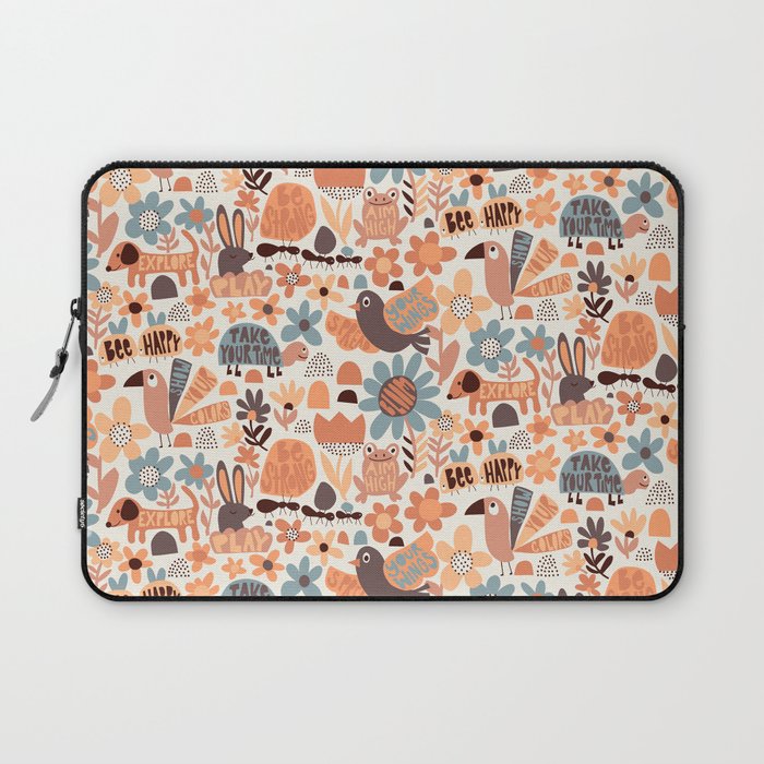 Playful Meadow Cute Animals with Motivational Affirmations - Groovy Flower Child Laptop Sleeve Gallery Image 1