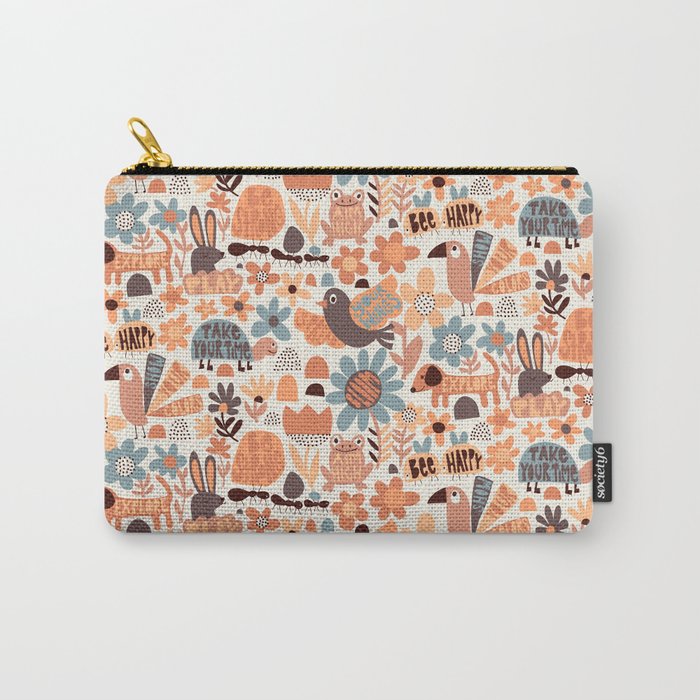 Playful Meadow Cute Animals with Motivational Affirmations - Groovy Flower Child Carry All Pouch Gallery Image 1