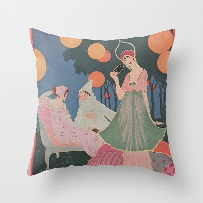 Vintage Fashion Magazine Cover Illustration July 1913 - Carnival Throw Pillow Gallery Image 6