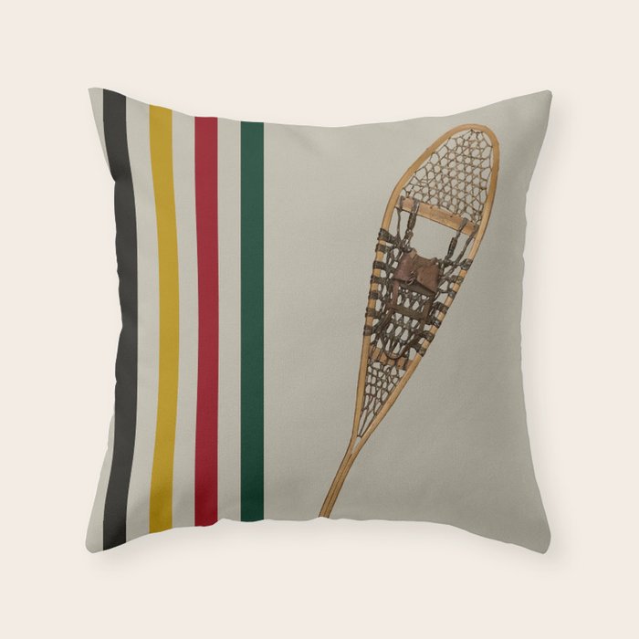 Vintage Snowshoe With Stripes Throw Pillow Gallery Image 1