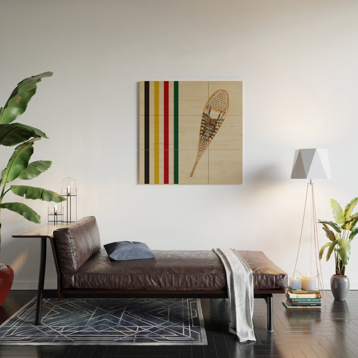 Vintage Snowshoe With Stripes Wood Wall Art Gallery Image 2