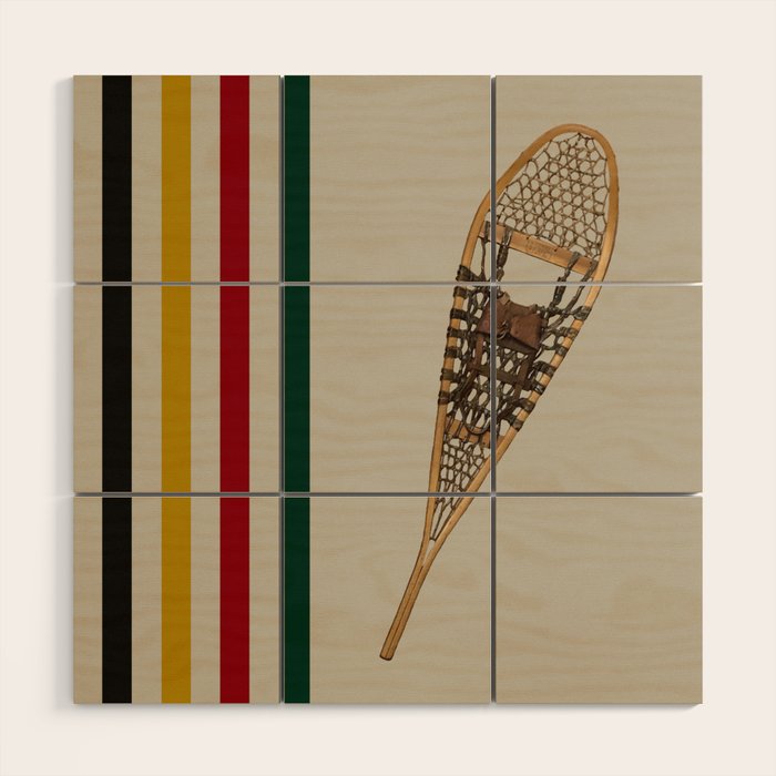 Vintage Snowshoe With Stripes Wood Wall Art Gallery Image 1