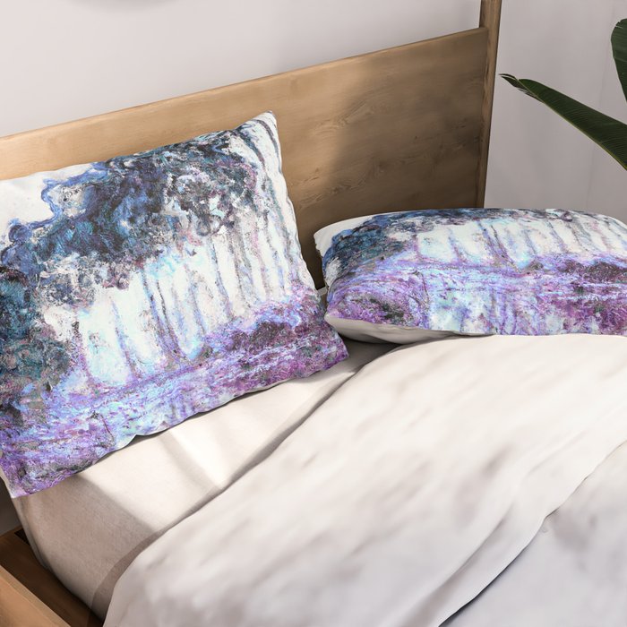 Monet : Poplars Lavender Periwinkle Deep Blue Pillow Sham Gallery Image 2