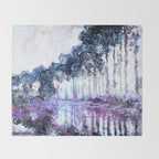 Monet : Poplars Lavender Periwinkle Deep Blue Throw Blanket Gallery Image 2