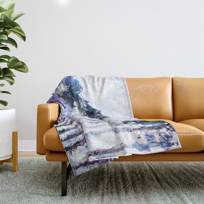 Monet : Poplars Lavender Periwinkle Deep Blue Throw Blanket Gallery Image 1