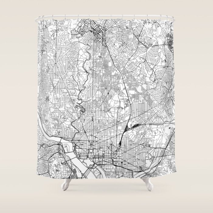 Washington DC White Map Shower Curtain Gallery Image 1